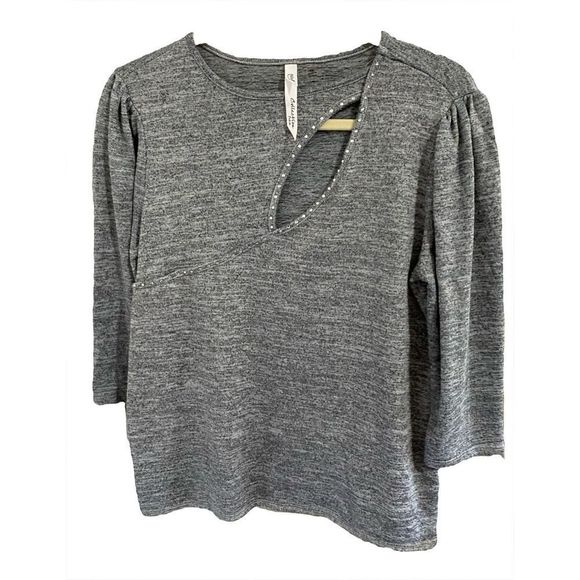 NY collection Gray Sweater Petite Medium with front cut-out and sequins bling - Picture 1 of 8